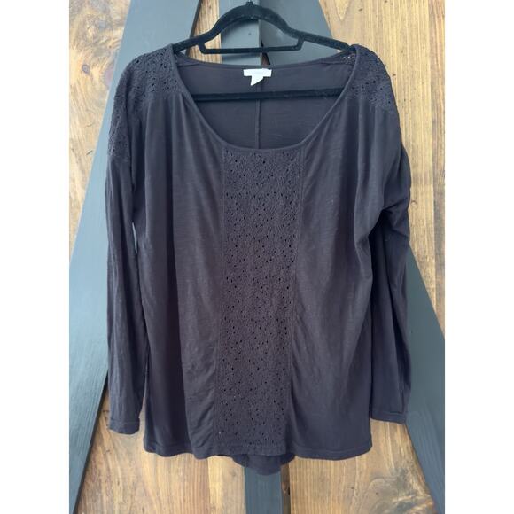 Caslon Lace Inset Long Sleeve Black Cotton Blend Top Size XL - Picture 1 of 8
